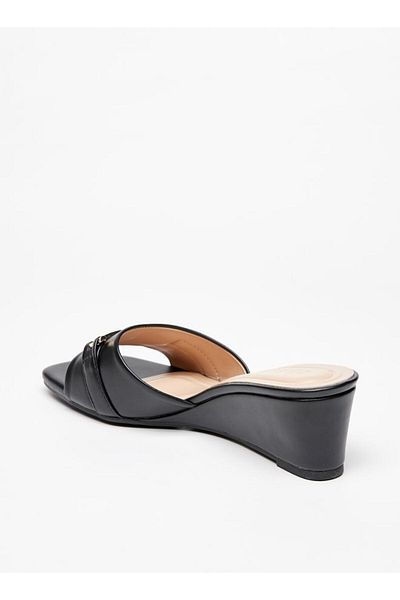 Celeste Women's Solid Slip-On Sandals with Metallic Accent and Wedge Heels