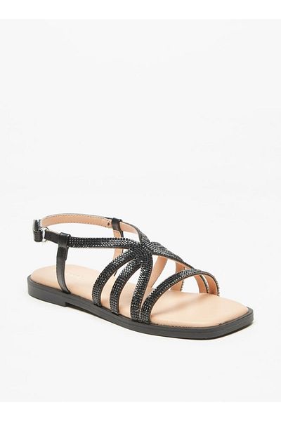Celeste Girls' Embellished Flat Sandals with Hook and Loop Closure