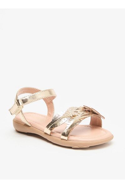 Juniors Floral Accent Flat Sandals with Hook and Loop Closure