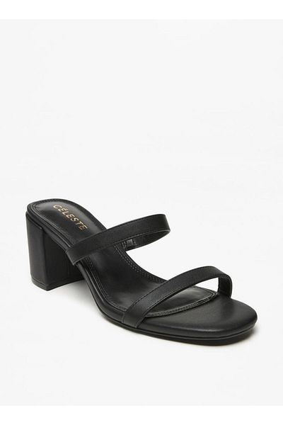 Celeste Women's Solid Slip-On Sandals with Block Heels
