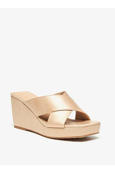 Celeste Women's Cross Strap Slip-On Sandals with Wedge Heels
