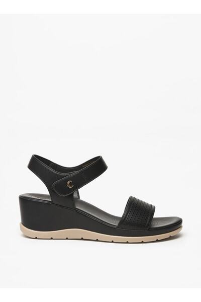 Le Confort Textured Wedge Heel Sandals with Hook and Loop Closure