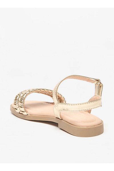 Little Missy Textured Flat Sandals with Hook and Loop Closure