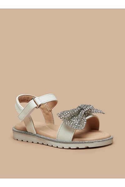 Juniors Bow Embellished Sandals with Hook and Loop Closure