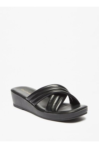 Le Confort Quilted Cross Strap Sandals with Flatform Heels