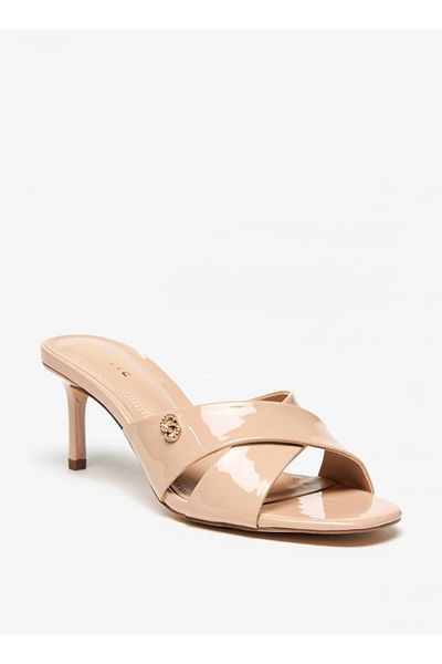 Celeste Women's Solid Slip-On Sandals with Stiletto Heels and Logo Accent