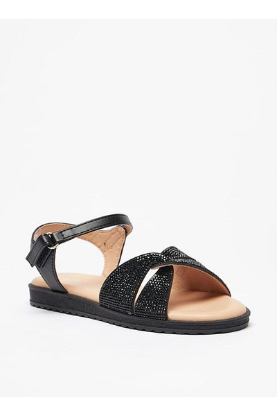Celeste Girls' Embellished Sandal with Hook and Loop Closure
