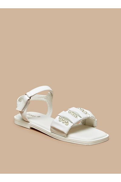 Little Missy Pearl Accent Sandals with Hook and Loop Closure