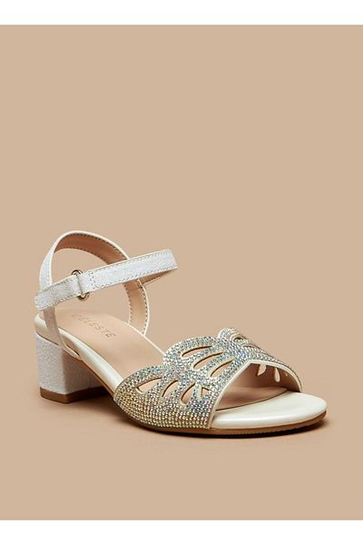 Celeste Girls' Embellished Block Heeled Sandals with Hook and Loop Closure