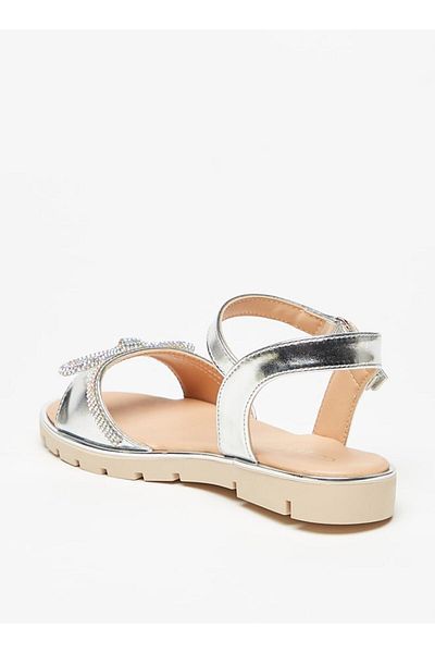 Celeste Girls' Bow Embellished Sandals with Hook and Loop Closure