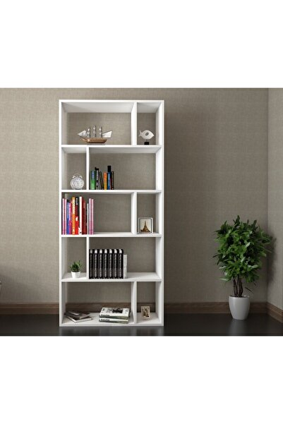 Ninnimo Stylısh Mdf Kitaplık Beyaz ,asimetrik Bölmeli Kitaplık ,on Bölmeli Ki...