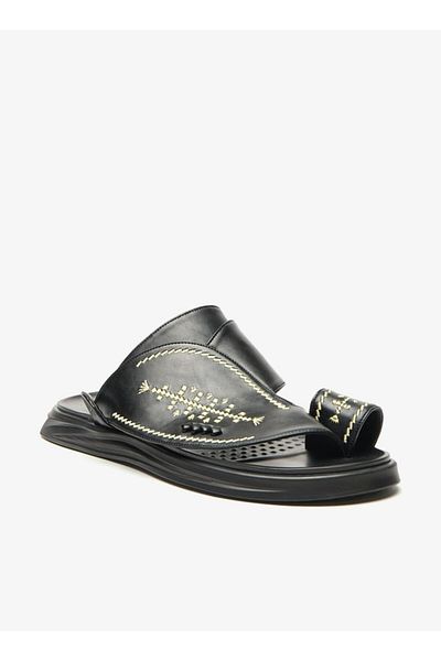 Al Waha Embroidered Slip-On Arabic Sandals with Toe Loop Detail