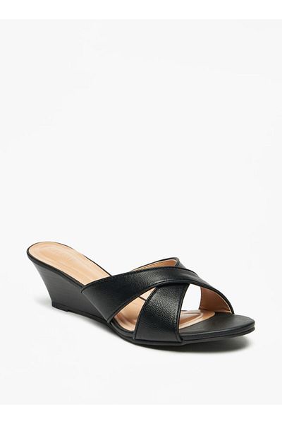 Celeste Women's Cross Strap Slip-On Sandals with Wedge Heels