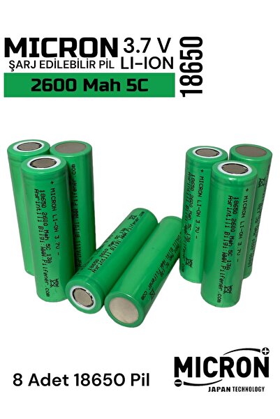 Micron 18650 3.7V (Volt) 2600 MaH 5C Lityum Şarj edilebilir 8 Adet Pil(Batary...