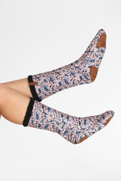 HAMUR Women's Colorful Patterned Winter Socks Non-Slip Booties Crp-043 Scandinavian Black Wellsoft