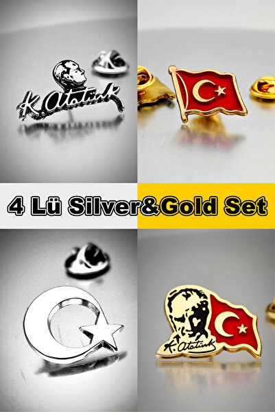 YÖRÜK TASARIM 4 Lü Yaka Rozeti Silver&Gold Set