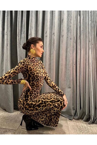 ellzafashıon Leoparlı Elbise Hande