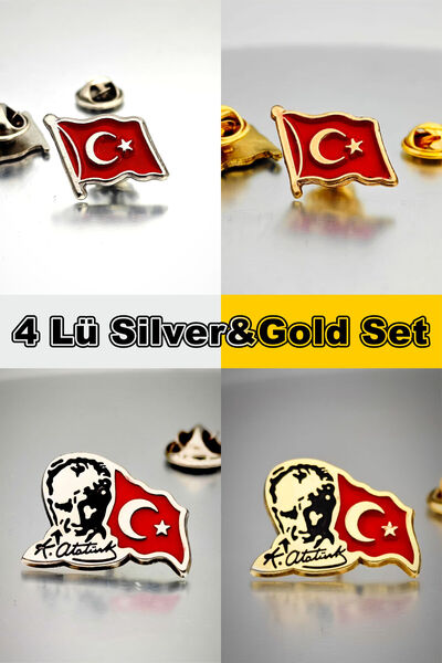 YÖRÜK TASARIM 4 Lü Yaka Rozeti Silver&Gold Set