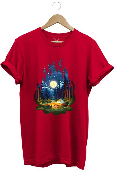WİDİ Camper Special Design - 100% Cotton Camping Torch, Tent and Nature Detailed T-Shirt