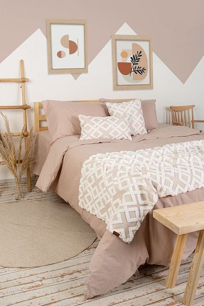 HAMUR Bed Runner Throw Pillow Set Bohemian Punch Punch Pattern Bedspread Mila Beige