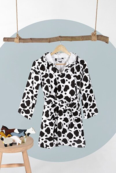 HAMUR رداء حمام للأطفال الرضع بغطاء للرأس باللونين الأبيض والأسود