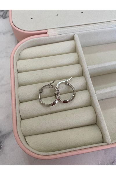 Akiha Aksesuar Steel Earrings - Tiny Patterned Hoop Model