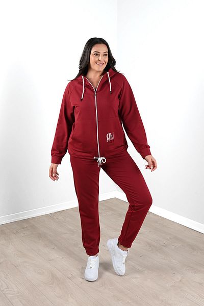 Koza Butik Women's Large Size Zippered Stone Printed Tracksuit Set 8037-24