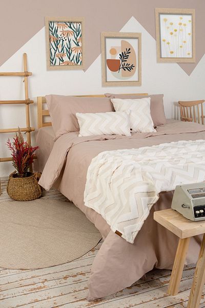 HAMUR Bed Runner Throw Pillow Set Bohemian Punch Punch Pattern Bedspread Line Ecru