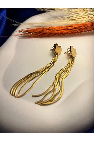 crown atelier Heart Dangle Steel Earrings