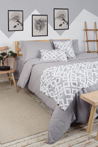 HAMUR Bed Runner Throw Pillow Set Bohemian Punch Ponch Pattern Bedspread Mila Gray