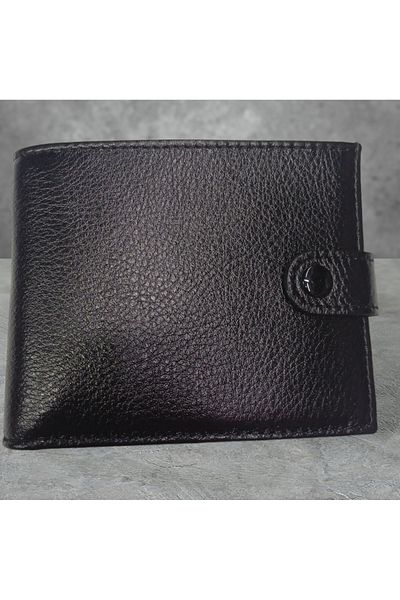 YUKES Black Genuine Leather - Men's Wallet with Snap Fasteners and Coin Compartments