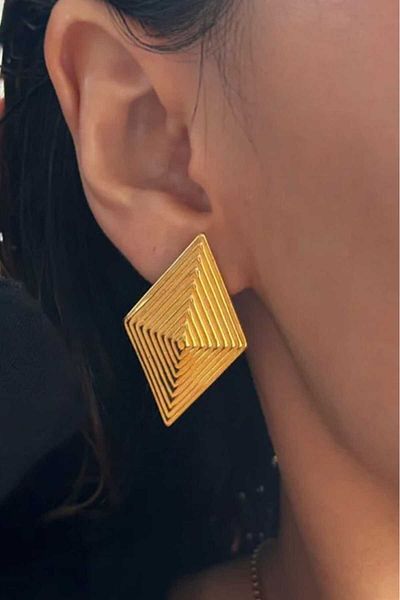 KYOLA DESİGN Vintage Gold Elegant Striped Women's Earrings