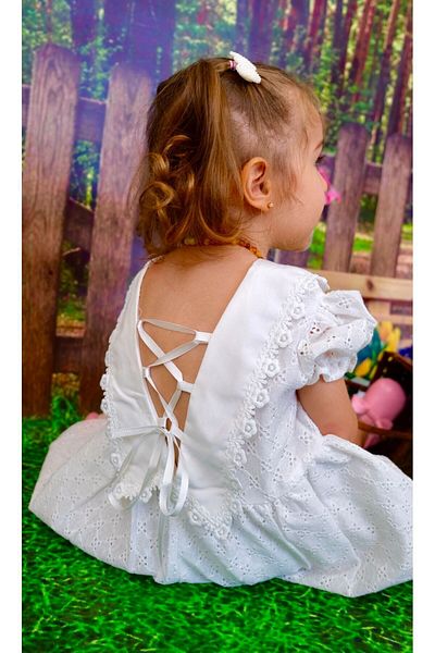 minikiti Girls' Cotton Lined Dress - Back Detail and Lace, for Birthdays and Feasts