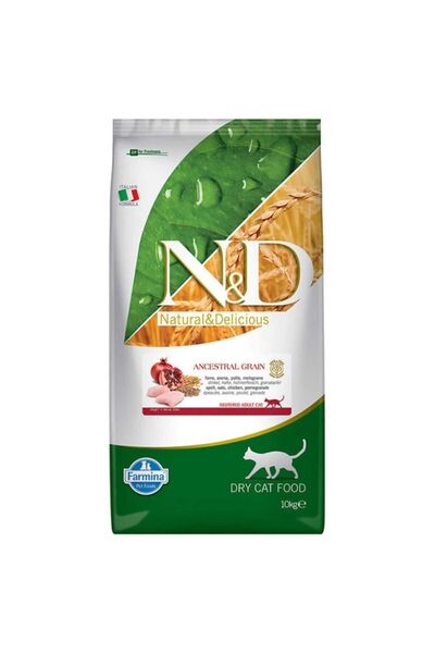 N&D Ancestral Grain Sterilised Neutered Ilkel Tahıllı Tavuk Etli Narlı Kısırl...