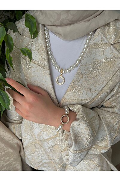 ENT COLLECTİON ÇEYREK ALTIN UYUMLU İNCİLİ KOLYE VE BİLEKLİK SET - ÇEYREKLİ İN...