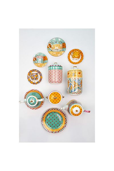 Lucky Art Luckyart Eliana - 4-Piece Porcelain Teacup Set, Mixed Pattern