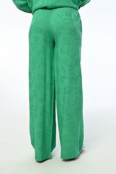 Orfeo Negro WOMEN'S COMFORTABLE COLLAR LEGS LEAF PATTERNED GREEN TROUSERS