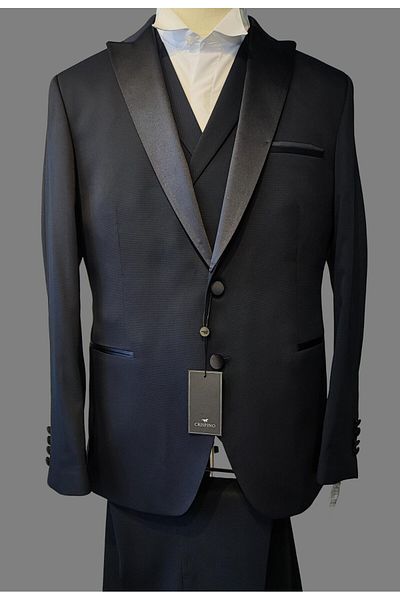 crispino Navy Blue Men's Tuxedo Suit - Groom Suit Jacket, Trousers and Vest
