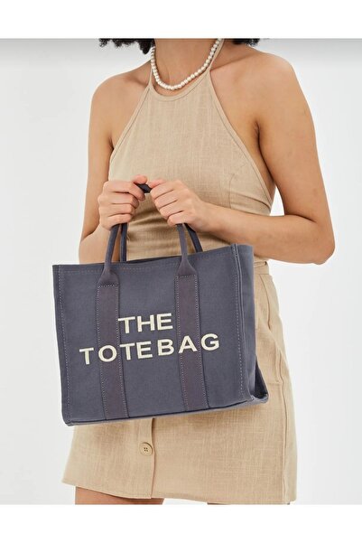 selma demir Kadın Gri Kanvas Kumaş Tote Bag El Ve Omuz Çantası