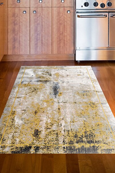 Dekoreko Kaymaz Taban Djt Mutfak Halısı Trend Modern M12271 Hardal