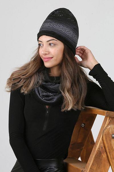 HAMUR Black Women's Beret and Neck Collar Set of 2 Set Dote Plush Wellsoft Bb-091