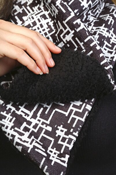 HAMUR Eșarfă pentru gât pentru femei, cu nasturi, catifea de pluș, tweed negru