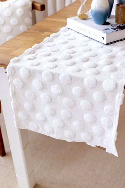 HAMUR Ecru Color Punch Washable Tableware and Table Runner Point - for Kitchen and Coffee Table