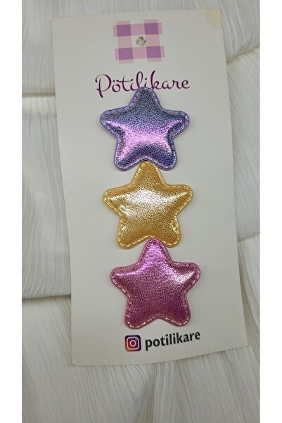 PÖTİLİKARE 3'lü Renkli Yıldız Set Saçsız Bebek Tokası
