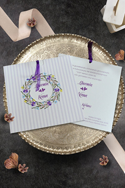 Cem Davetiye Düğün Nişan Nikah Kına Davetiyesi 3410 (100 ADET) Baskı Dahil