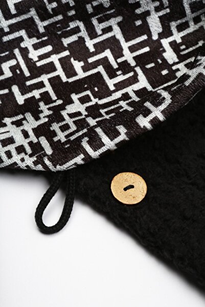 HAMUR Eșarfă pentru gât pentru femei, cu nasturi, catifea de pluș, tweed negru