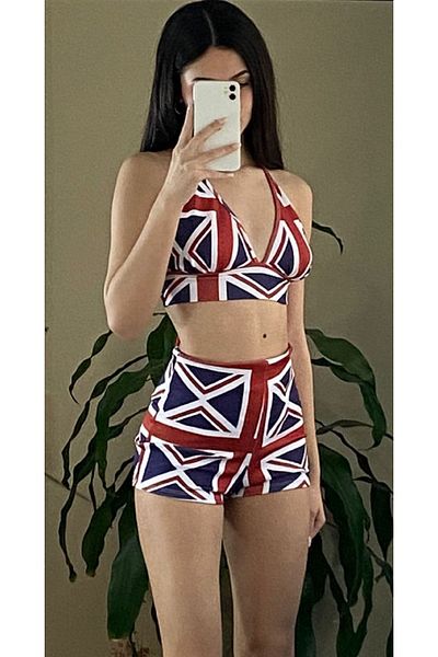 Rosy Live in style British Flag Patterned Sucuba Kumastan Shorts Set