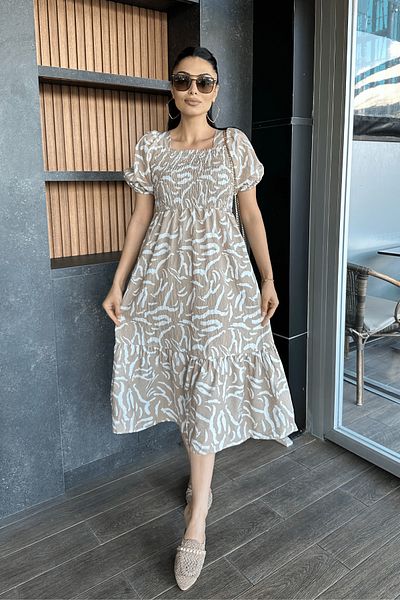 giyimmasalı Poplin Midi Dress - Chest Gather Detailed, Fabric - CREAM