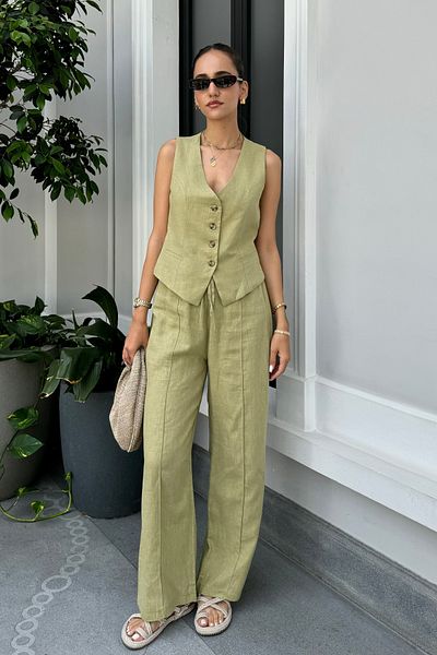 Nazliye Linen Set - Pants and Vest Set