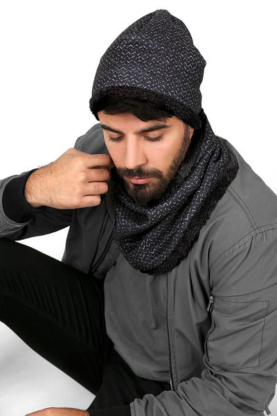 HAMUR Black Men's Beret and Neck Collar Set of 2 Sport Bb-108